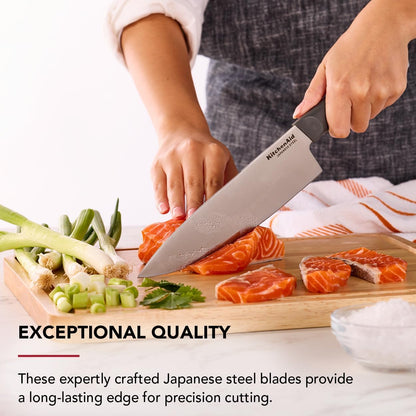 KitchenAid Classic Natural Knife Block Set with Built-In Sharpener, High-Carbon Japanese Stainless Steel Knives, Charcoal Gray, 14-Piece