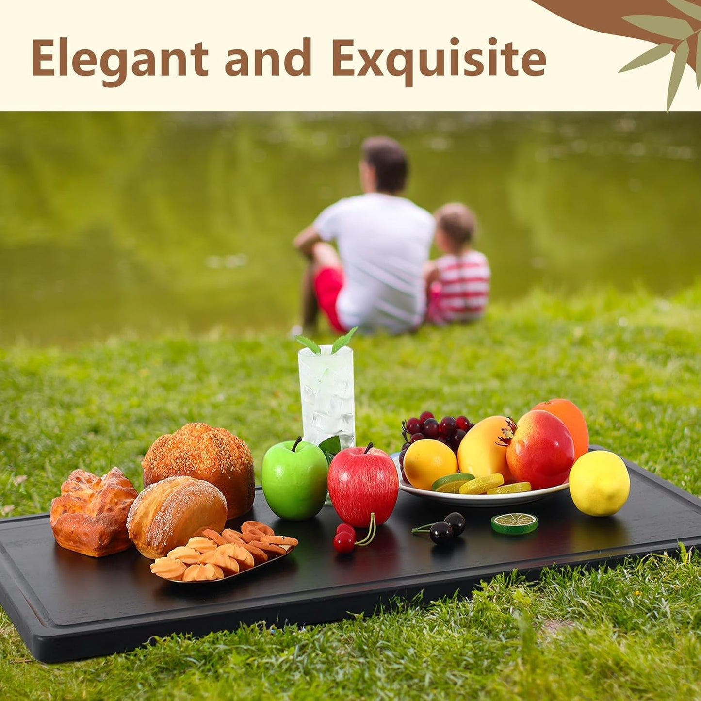 Teenyyou 32 x 18 Large Acacia Wood Cutting Boards for Kitchen Wooden Cutting Board with Juice Groove Extra Large Serving Platter Carving Tray for Meat Cheese(Black)