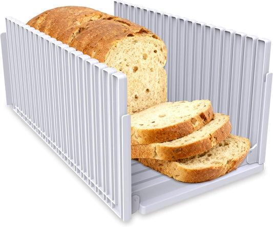 Bread Slicer for Homemade Bread, Adjustable Thickness Slicing Guide, Foldable Portable Bread Cutter Suitability for Homemade Breads, Bagel,Cakes - Kitchen Gadget, Baking Tool & Gift (white)