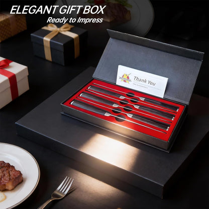 6-Piece Non Serrated Steak Knives Set, 67-Layer Damascus Steel 9Cr18MoV, Straight Edge Full Tang Wood Handle, Rust Proof Steak Knife Set of 6 with Luxury Gift Box for Wedding Anniversary