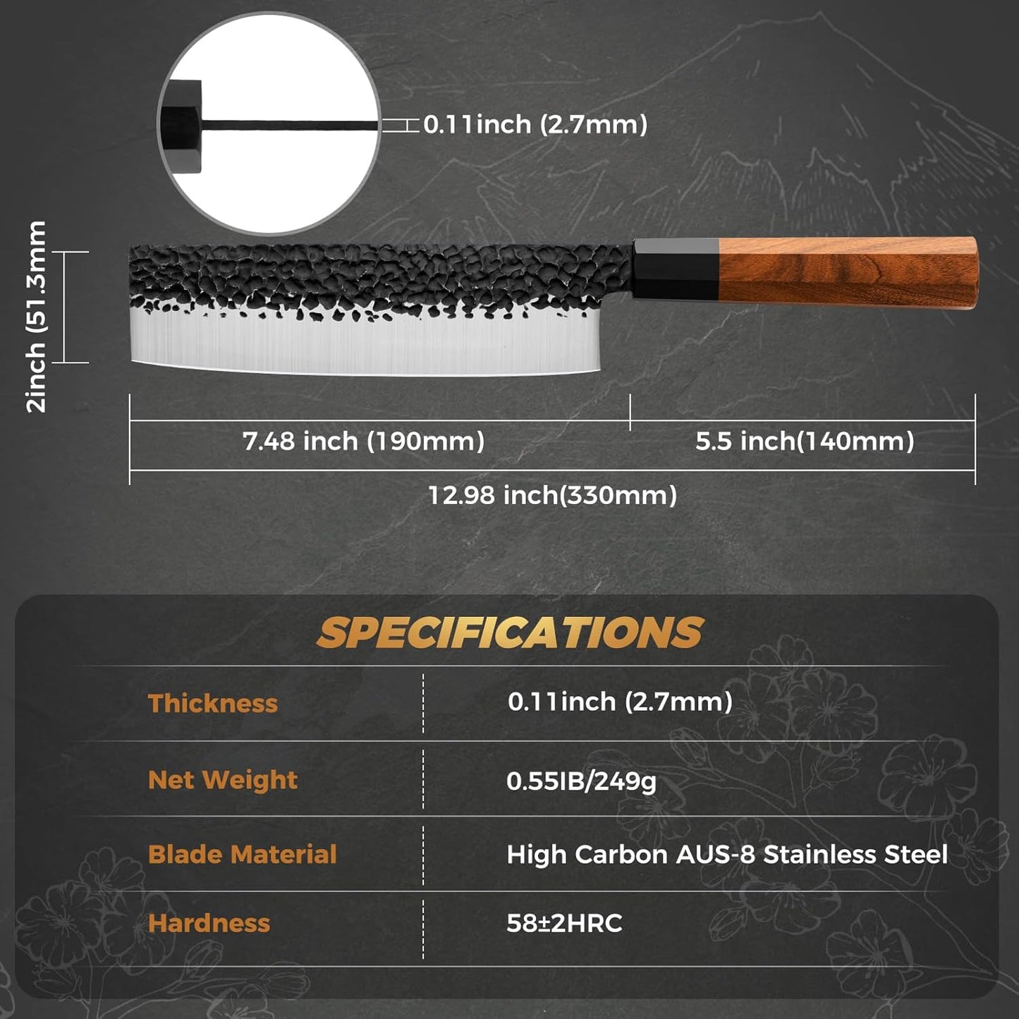 RASSE Japanese Chef Knife Gyuto Chef Knife - 8 Inch Professional Hand Forged Kitchen Knife High Carbon Japanese AUS-8 Stainless Steel Knife with Rosewood Handle & Gift Box