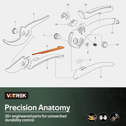 VOTREK® Pruning Shears, [Patented Stepless Handle Opening] - Garden Clippers with Ultra-Sharp SK5 Steel for Weak Hand, Bonsai Scissor Universal Fit for All Hand Sizes, Effortlessly Cut 1-Inch Branches