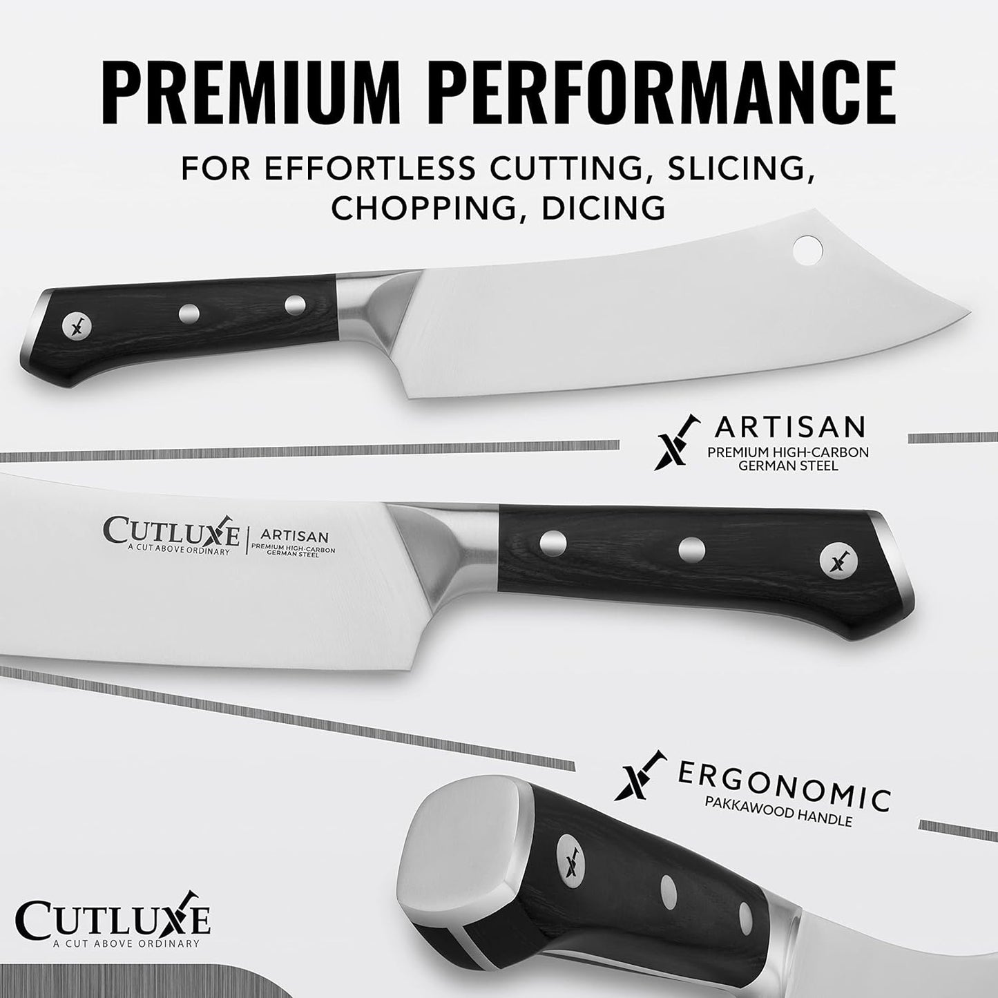Cutluxe Meat Cleaver Knife - 7" Heavy Cleaver Butcher Knife, Razor Sharp German Steel Blade, Full Tang, Ergonomic Handle Design – Artisan Series