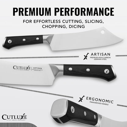 Cutluxe Meat Cleaver Knife - 7" Heavy Cleaver Butcher Knife, Razor Sharp German Steel Blade, Full Tang, Ergonomic Handle Design – Artisan Series