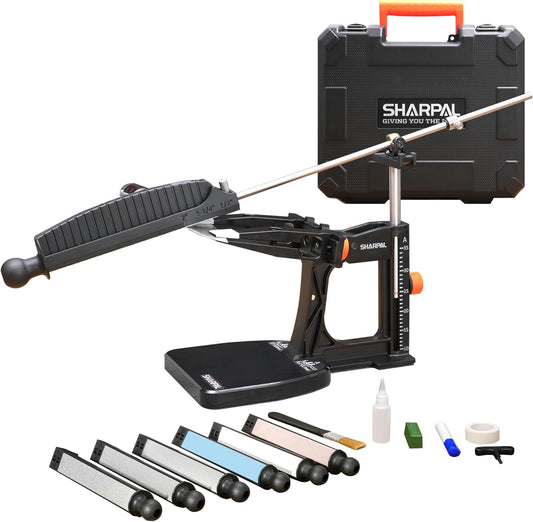 SHARPAL 202H Precision Knife Sharpening System–Adjustable Angle 10–35° Knife Sharpener Kit with 7 Abrasives (Diamond 220/325/600/1000, Whetstone 3000/6000, Leather Strop), Premium Fathers Day Gift