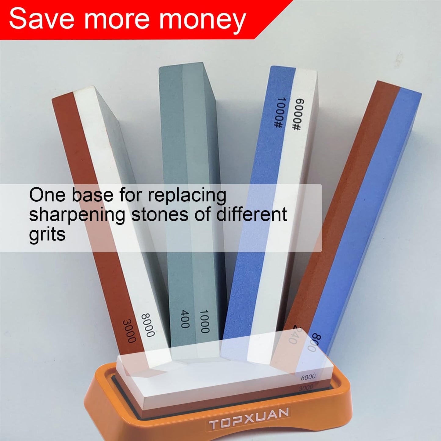 Knife Sharpening Stone 2 Sided 240/800 Grit Sharpener Waterstone,Professional Kitchen Whetstone with Orange Plastic Base,Non-slip Rubber and Angle Guide