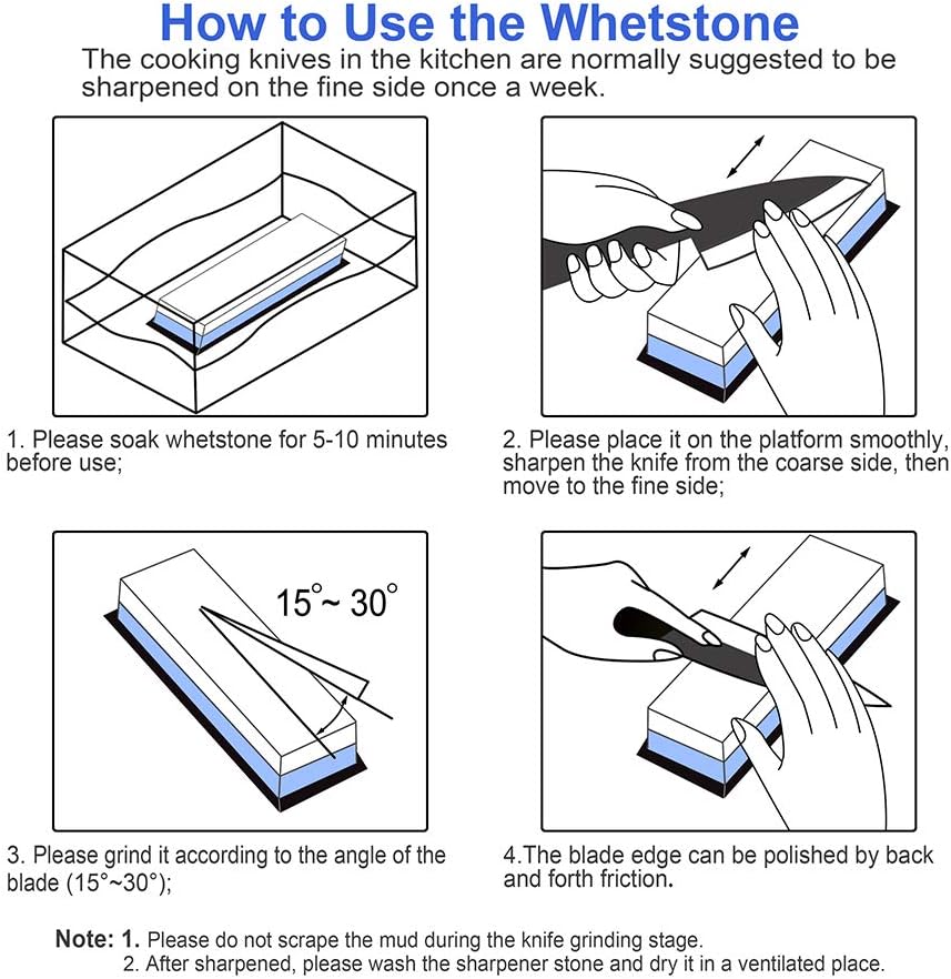 Knife Sharpening Stone, 2 Sided Grit 1000/6000 Whetstone Set with Non-slip Silicone Base for Home Kitchen(Blue&White)