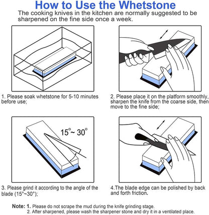 Knife Sharpening Stone, 2 Sided Grit 1000/6000 Whetstone Set with Non-slip Silicone Base for Home Kitchen(Blue&White)
