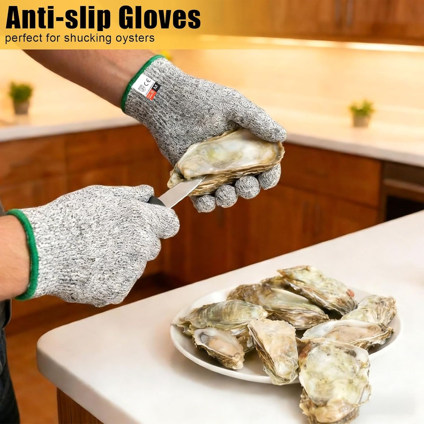 2 Pairs Cut Resistant Gloves Level 5 Protection, Food Grade Cut Proof Gloves, Safety Anti Cutting Glove For Cooking Meat, Oyster Shucking, Mandoline, Chefs, Food Prep, Carving, Butcher (M+L)