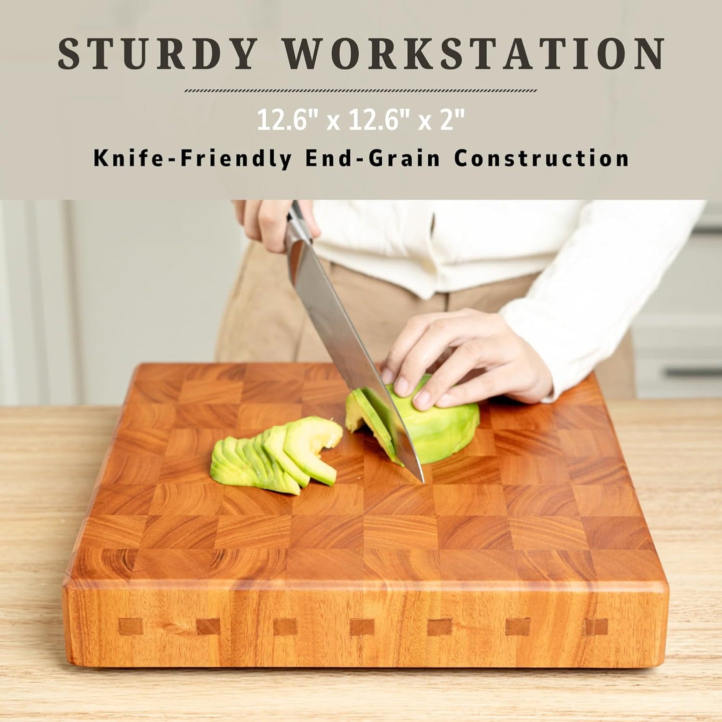 SHUMARU Mahogany End Grain Cutting Board, 17×13×1.6 in – Handmade Butcher Block, Knife-Friendly, Juice Groove, Non-Slip Feet