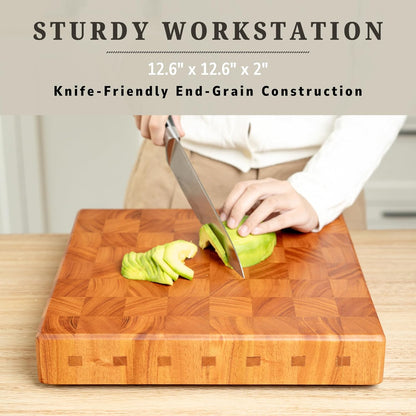 SHUMARU Mahogany End Grain Cutting Board, 17×13×1.6 in – Handmade Butcher Block, Knife-Friendly, Juice Groove, Non-Slip Feet