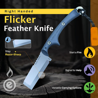 Scout Feather Glow - Fixed Blade Survival Knife with built-in Firestarter for Camping, Hunting, Outdoor Adventure and Culinary Need - VG10 Blade, Whistle, Knife Sharpener, Compact Sheath & G10 Handle