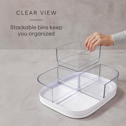 YouCopia MagicTrack Rectangle Lazy Susan Turntable: Kitchen & Bathroom Pantry, Cabinet & Countertop Storage Organizer with 360° Spin, Non-Slip, White Speckled BPA-Free