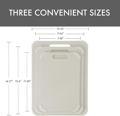 Dexas Fresh Prep 3-Pack Non-Slip Cutting Board Set – Dishwasher Safe Plastic Boards with Silicone Grip Corners & Handle, Sage (14.17" x 10.63", 12.6" x 9.06", 11.02" x 7.48")