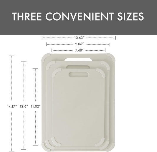 Dexas Fresh Prep 3-Pack Non-Slip Cutting Board Set – Dishwasher Safe Plastic Boards with Silicone Grip Corners & Handle, Sage (14.17" x 10.63", 12.6" x 9.06", 11.02" x 7.48")