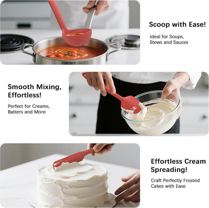Coukre Silicone Kitchen Cooking Utensils Set with Holder – Heat-Resistant, Food-Grade Kitchen Tools, Spatula, Spoon & Gadgets for Non-Stick Pans, Dishwasher Safe (14, PureBlack)