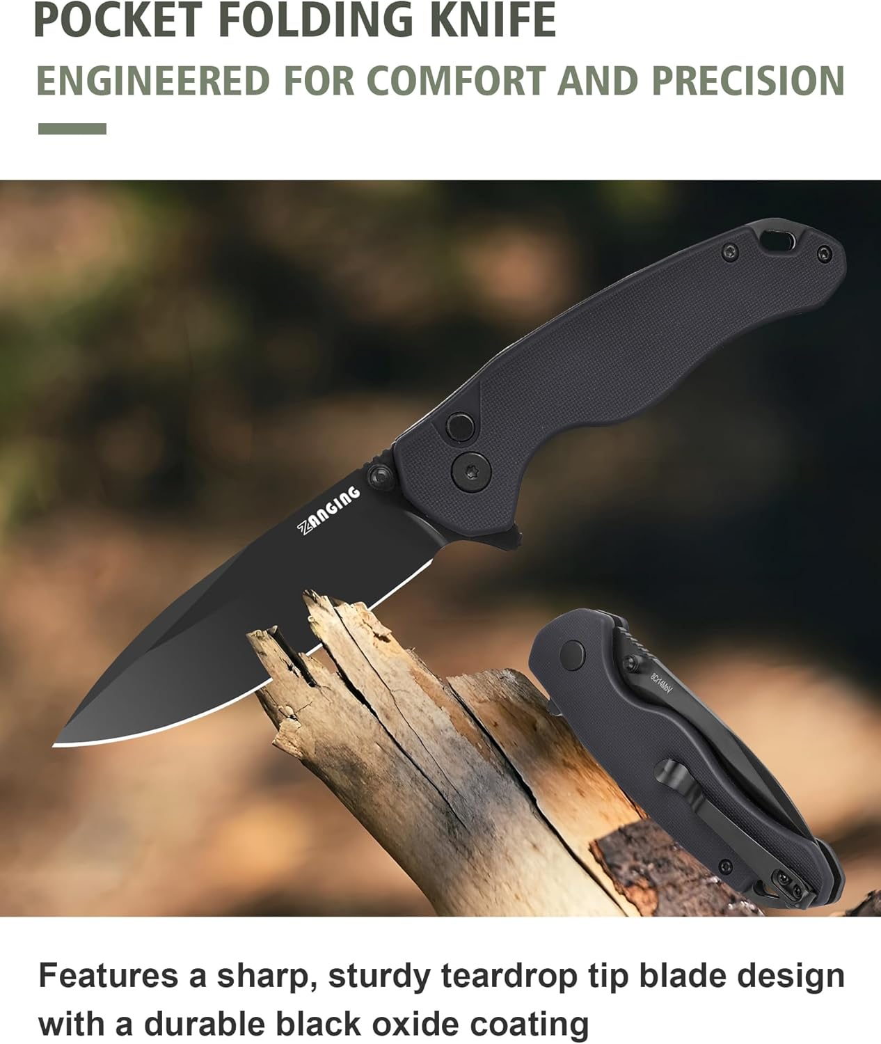 Pocket Folding Knife(EDC)- With 2.99” 8Cr14MoV Steel Blade and G10 Handle,- Lightweight Folding knives with Clip for Camping, Hiking, Hunting Survival Multi-Knife (Green)