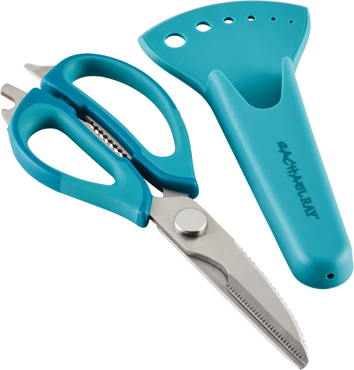 Rachael Ray Cutlery Japanese Stainless Steel Knives Set with Sheaths, 8-Inch Chef Knife, 5-Inch Santoku Knife, and 3.5-Inch Paring Knife, Teal