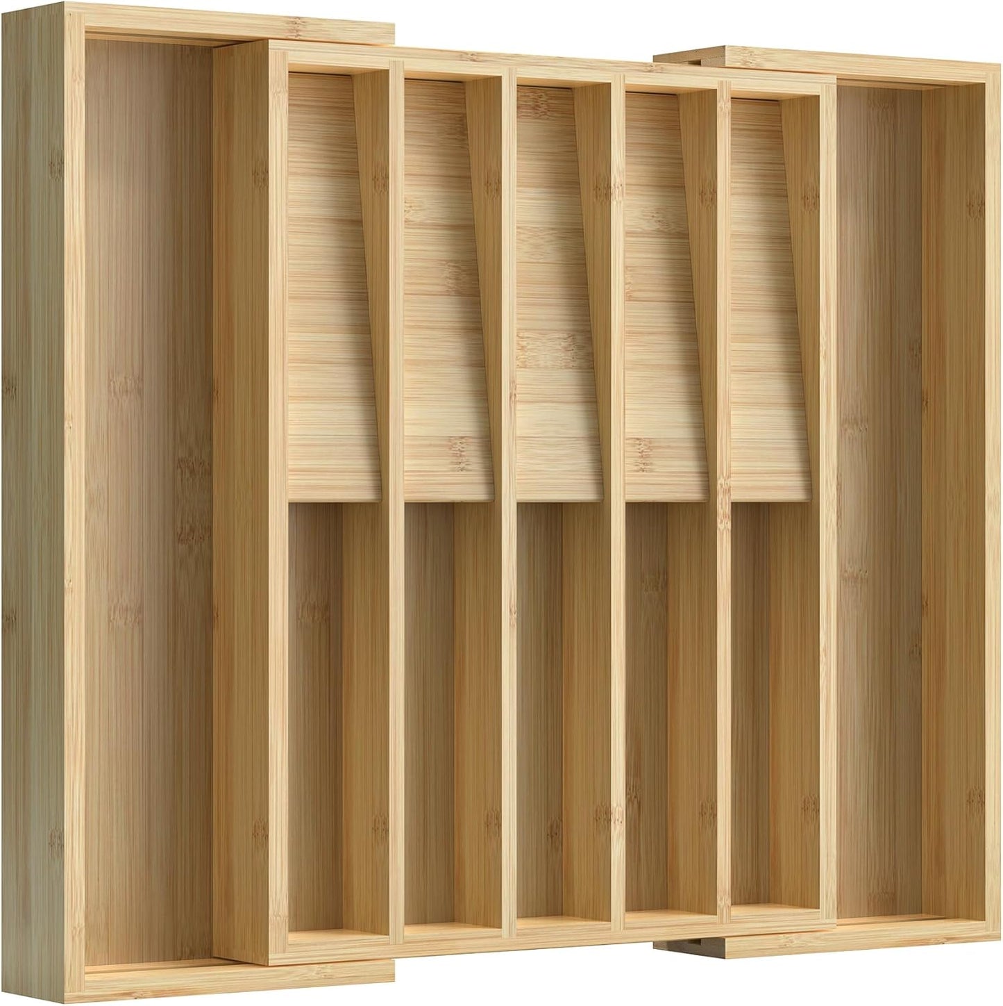 Silverware Organizer, Utensil Drawer Organizer & Cutlery Tray Dividers for Spoons Forks Knives (10 Slot,Natural Bamboo), 16”Dx12.3”Wx1.7”H