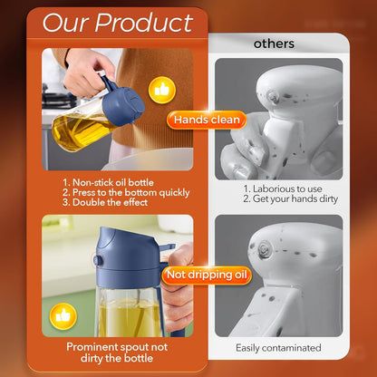 YARRAMATE 16oz/470ml Glass Olive Oil Sprayer for Cooking with Stickers, 2 in 1 Oil Dispenser for Kitchen Gadgets, Food Grade Premium Spray Bottle for Salad, Frying, BBQ (Creamy White)