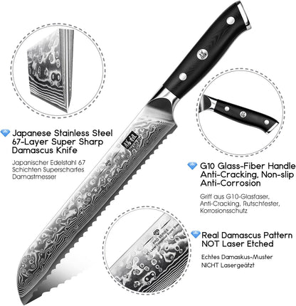 SHAN ZU Chef Knife 8 Inch Japanese Steel Damascus Kitchen Knife, Professional Kitchen Knives Sharp High Carbon Super Steel Kitchen Utility Knife