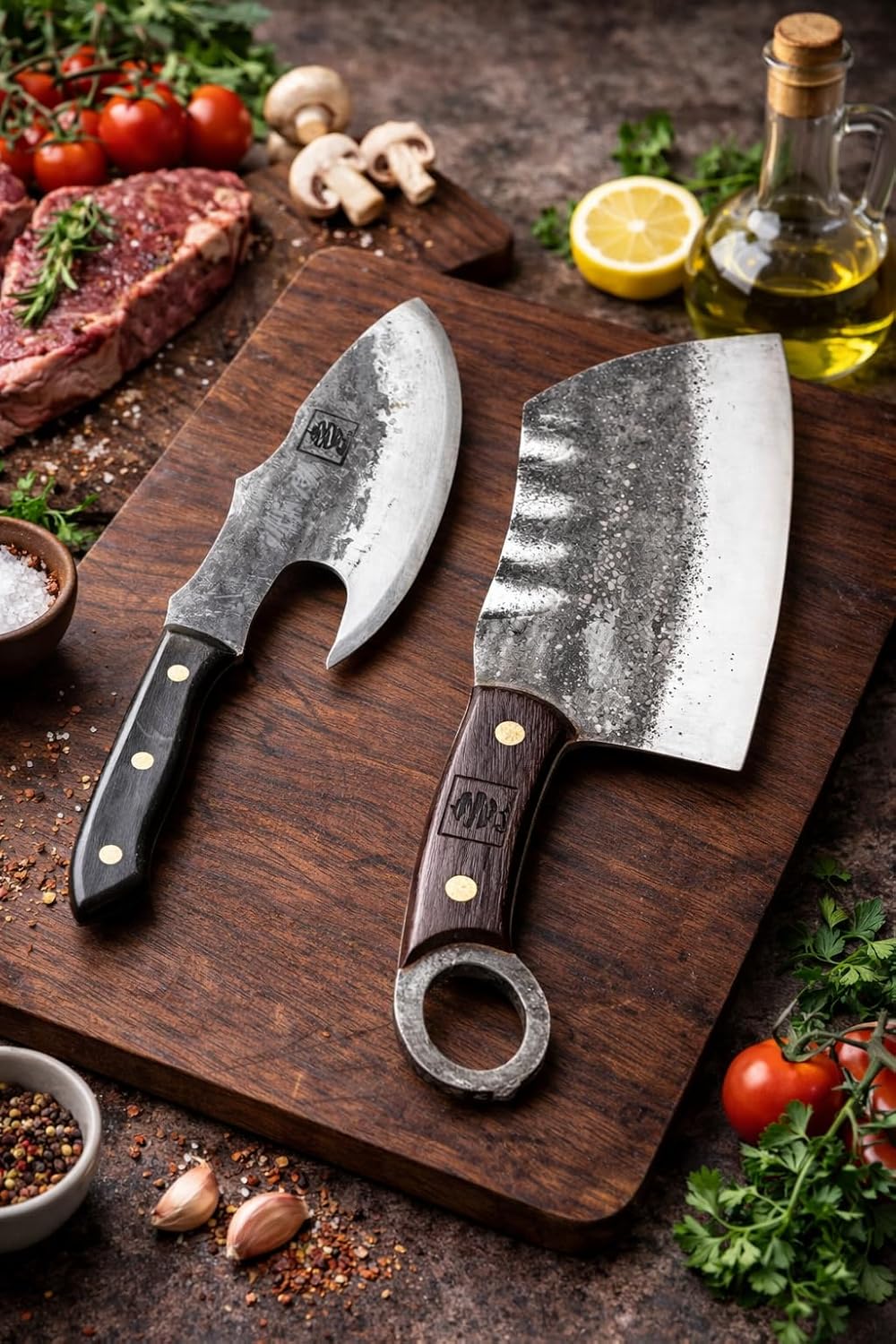 COOLINA Daozi 8" Butcher Knife, Hand-Forged High-Carbon Steel Cleaver for Heavy-Duty Meat Cutting, Slicing, Chopping, Brisket & BBQ, Full-Tang Forged Blade with Ergonomic Wood Handle