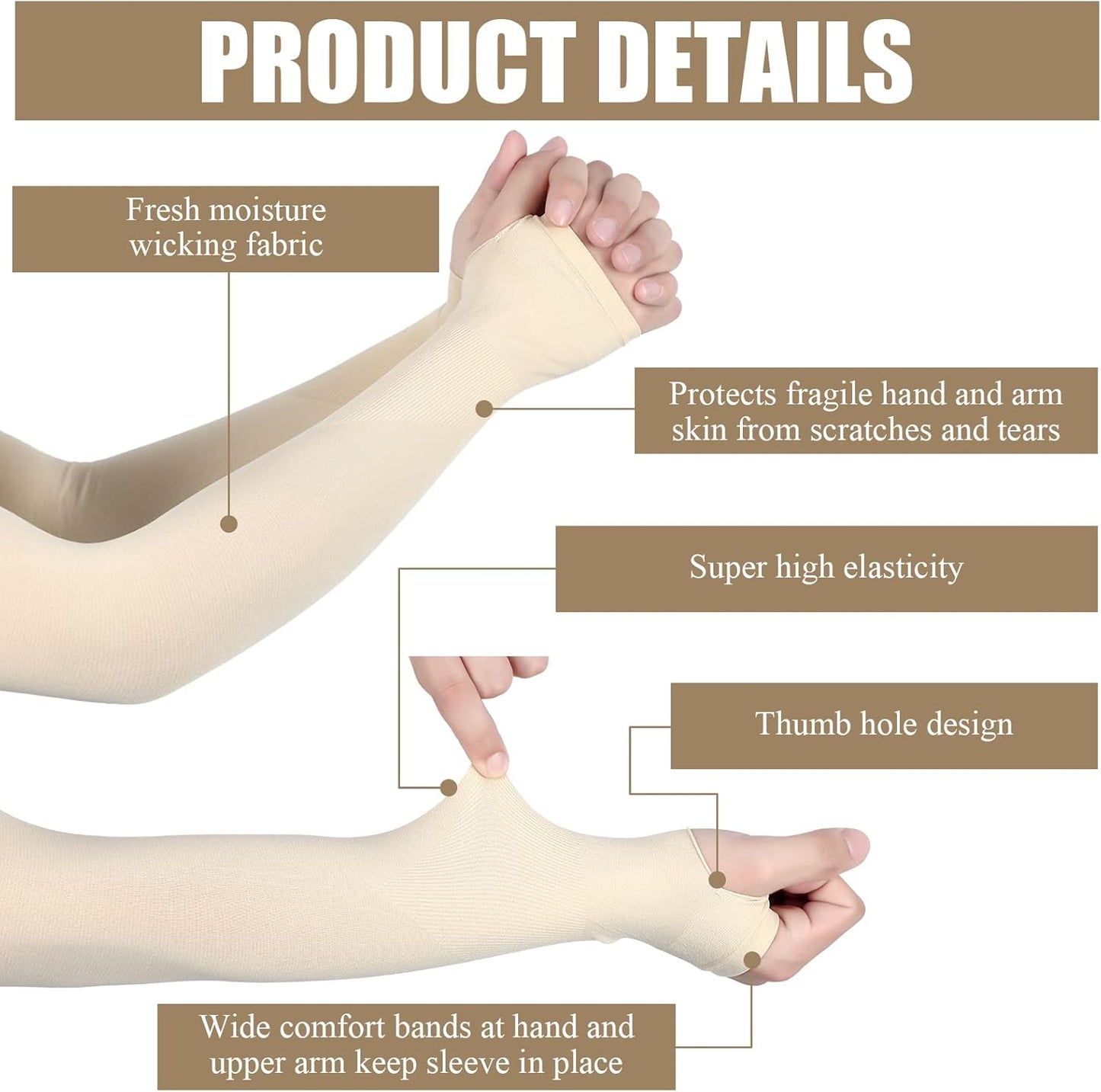 Eurzom 8 Pairs Elderly Skin Protector Sleeves Thin Skin Arm Sleeve Bruise Protective from Abrasions Tear Sun Exposure
