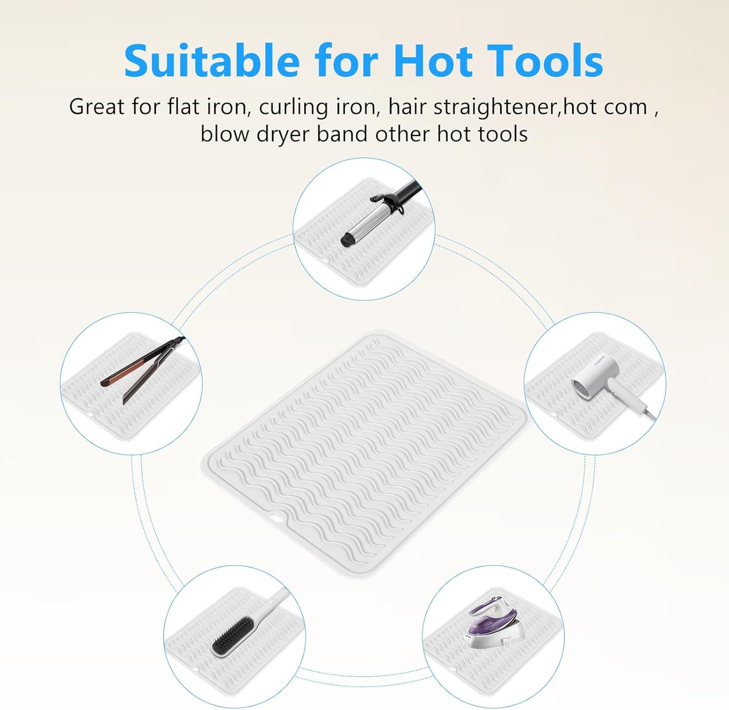 Heat Resistant Mat Oversize Curling Iron Mat Silicone Hot Hair Tools Mat for Hair Straightener,Flat Irons,Hair Styling Tools Countertop protection Portable Travel Mat 14.2" x 11"
