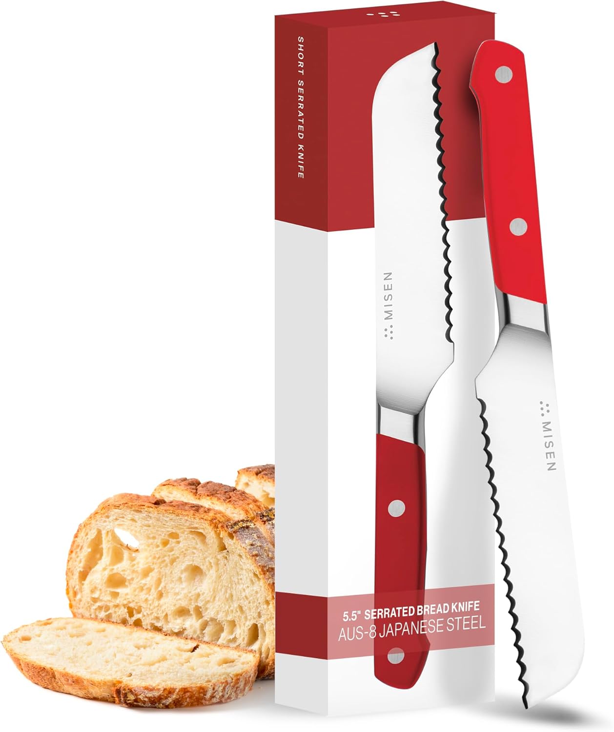 Misen Serrated Bread Knife - High-Carbon Japanese AUS8 Steel - Perfect for Soft Foods, Bread, Pastries, and Fruits - Verstatile Slicer, Razor-Sharp Edge, Durable Blade, Ergonomic Handle - 5", Blue