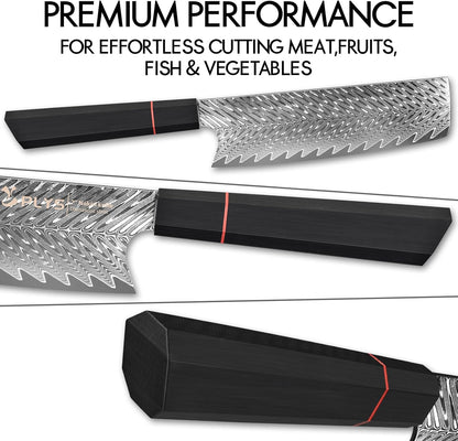Nakiri Knife Japanese Damascus Cleaver: 6.6 Inch Chef Knife Professional Kitchen Knife Razor Sharp Meat Cleaver with G10 Ergonomic Handle