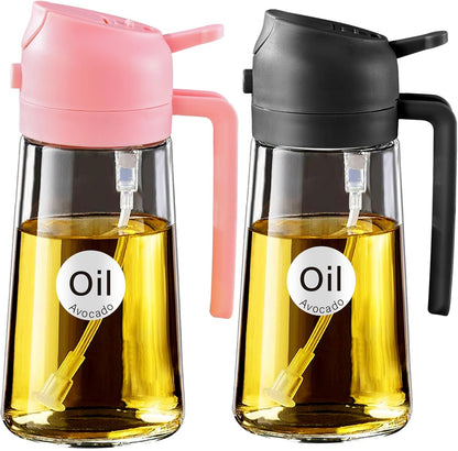 YARRAMATE 16oz/470ml Glass Olive Oil Sprayer for Cooking with Stickers, 2 in 1 Oil Dispenser for Kitchen Gadgets, Food Grade Premium Spray Bottle for Salad, Frying, BBQ (Creamy White)