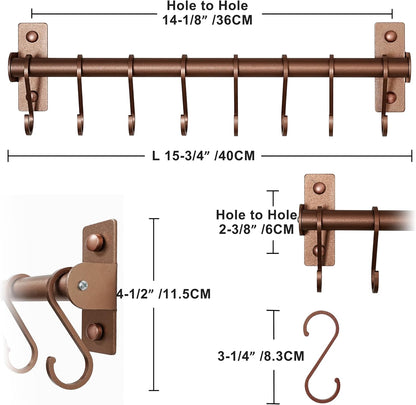 Dseap Kitchen Utensil Holder Hanger, Pot and Pan Rack Wall Mounted, Kitchen Rail with 8 Hooks for Hanging Cooking Utensils, Mugs, Spoons, Wall Mounted, Silver