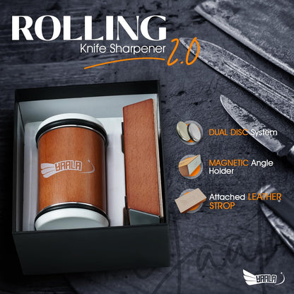 Rolling Knife Sharpener Kit with Leather Strop – Easy Knife Sharpening at 15° & 20° Angles – Magnetic Holder for Safe, Precise Sharpening – Great Kitchen Gift for Home Cooks