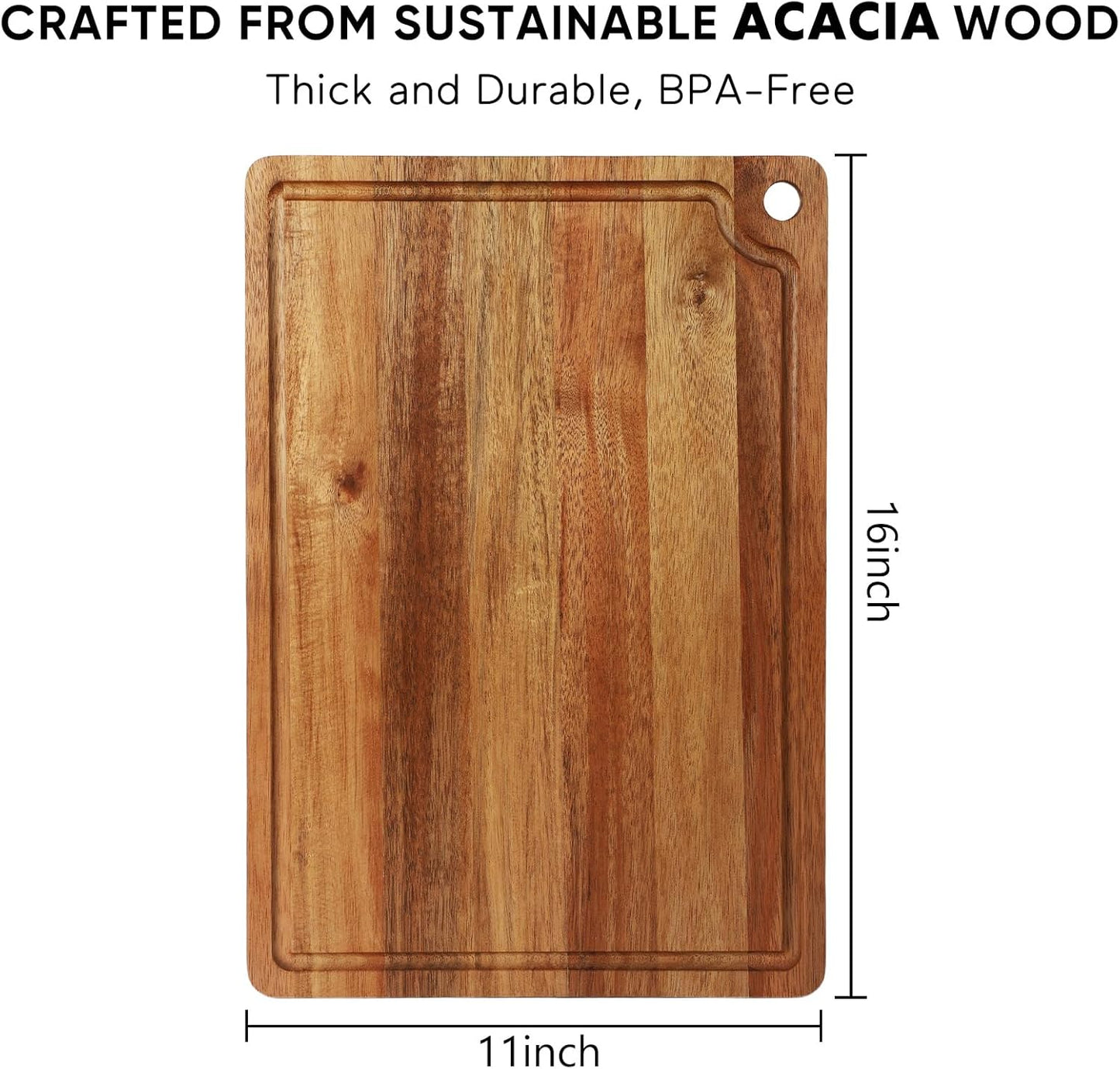 Acacia Wood Small Cutting Board for Kitchen, 10x7 Inch Mini Chopping Bar Board with Juice Groove & Hanging Hole, Thickened Portable Cheese Board for Camping,BBQ, Dorm, RV and Small Spaces