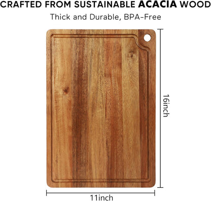 Acacia Wood Small Cutting Board for Kitchen, 10x7 Inch Mini Chopping Bar Board with Juice Groove & Hanging Hole, Thickened Portable Cheese Board for Camping,BBQ, Dorm, RV and Small Spaces