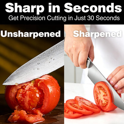 4-in-1 Kitchen Knife Sharpener, 3-Stage Manual Knife Sharpening Tool with Diamond Coarse Ceramic Fine Polish Slots, Non-Slip Base for Kitchen Chef Knives, Black
