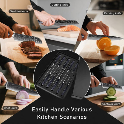 Knife Set,12-Piece Premium Kitchen Knife Set with Universal Knives Block,Anti-Rust Non-Stick High-Carbon Stainless Steel Extra-Sharp Chef Knives for Kitchen,Dishwasher Safe,Non-slip Ergonomic Handle