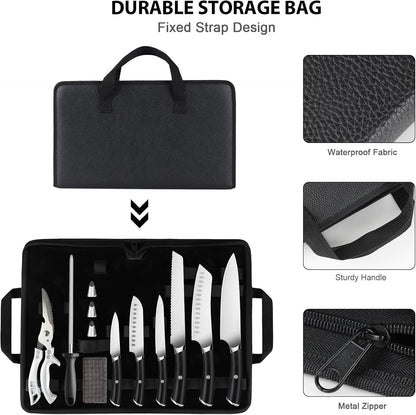 19pcs knife set, Japanese Stainless Steel Knife Sets for Kitchen with Leather storage bag with Knife Sharpening Rod, Dishwasher Safe, For Outdoor