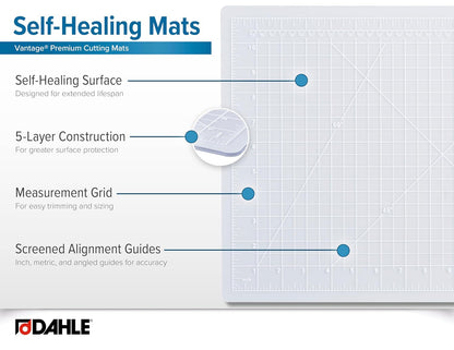 Dahle Vantage 10680 See-Through Premium Self-Healing Cutting Mat, 9"x12", 1/2" Grid, 5 Layers for Max Healing, Perfect for Crafts & Sewing, Clear