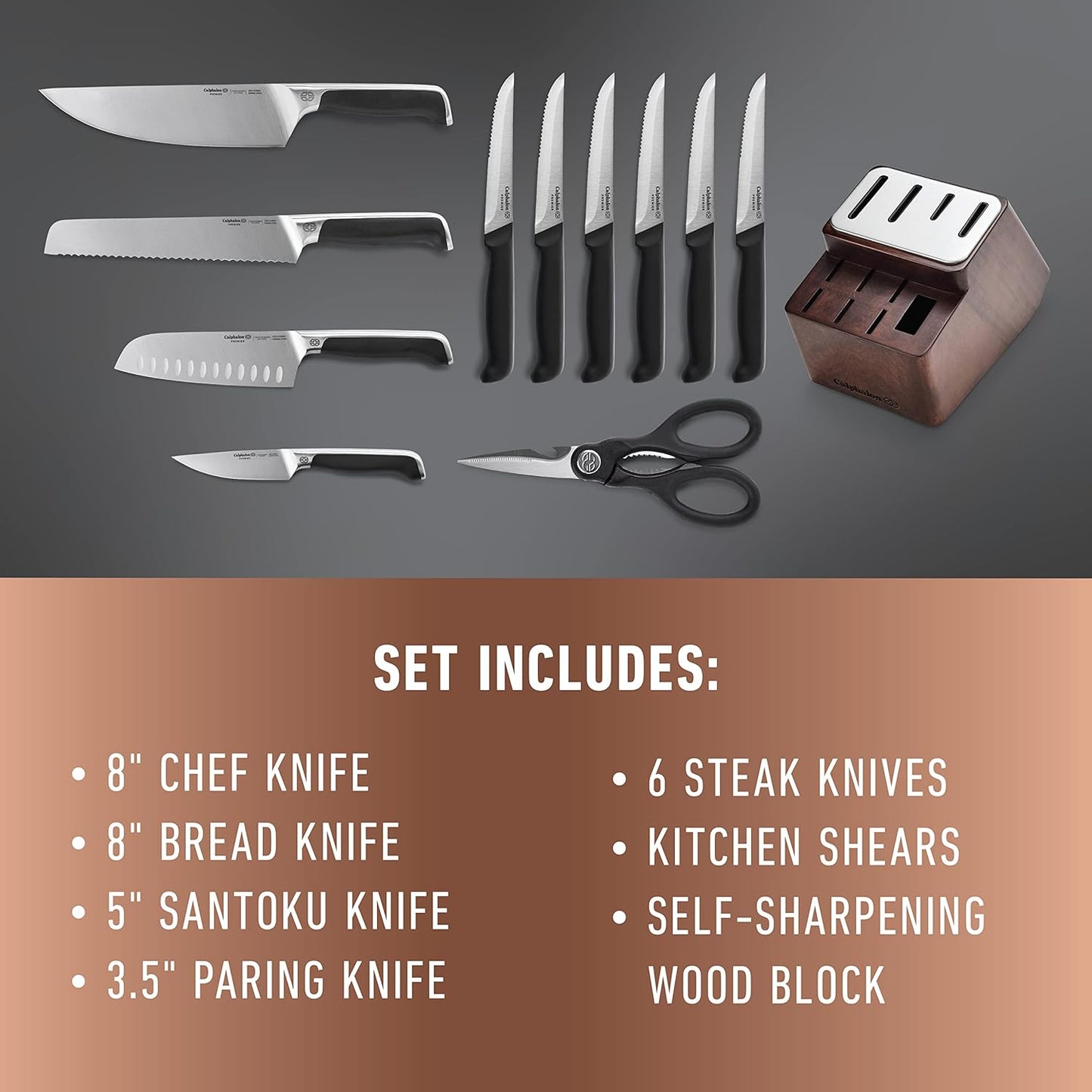 Calphalon® Premier™ SharpIN Knife Set with Sharpening Knife Block, 15 Piece, Carbon Steel
