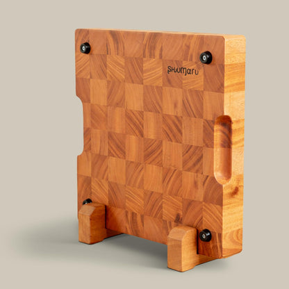 SHUMARU Mahogany End Grain Cutting Board, 17×13×1.6 in – Handmade Butcher Block, Knife-Friendly, Juice Groove, Non-Slip Feet