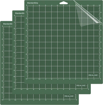 REALIKE 12x12 Lightgrip Cutting Mat Compatible with Cricut Maker 3/Maker 4/Maker/Explore 3/4/Air 2/Air/One(3 Mats), Gridded Adhesive Non-Slip Cut Mat for Crafts, Quilting, Sewing and All Arts