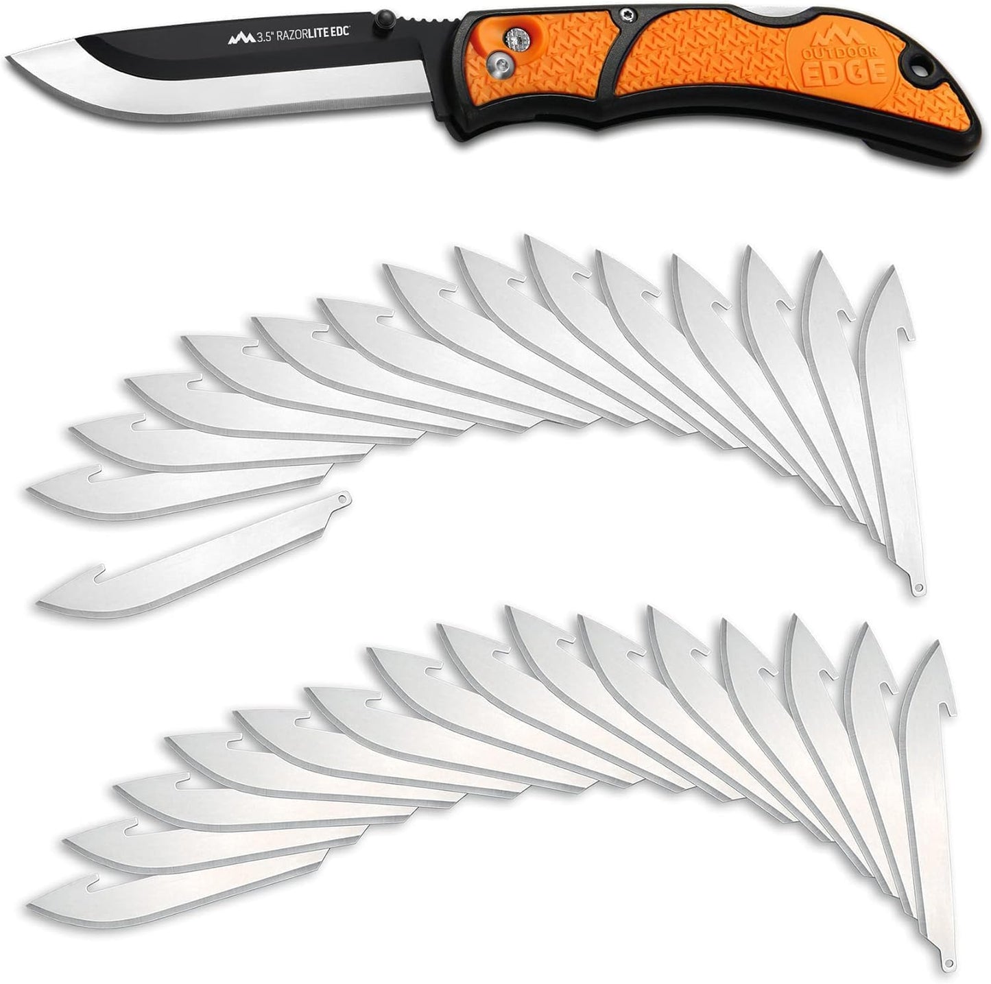 OUTDOOR EDGE 3.5" RazorLite EDC Knife. Pocket Knife with Replaceable Blades and Clip. The Perfect Hunting Blade for Skinning Deer. Blaze Orange with 6 Blades