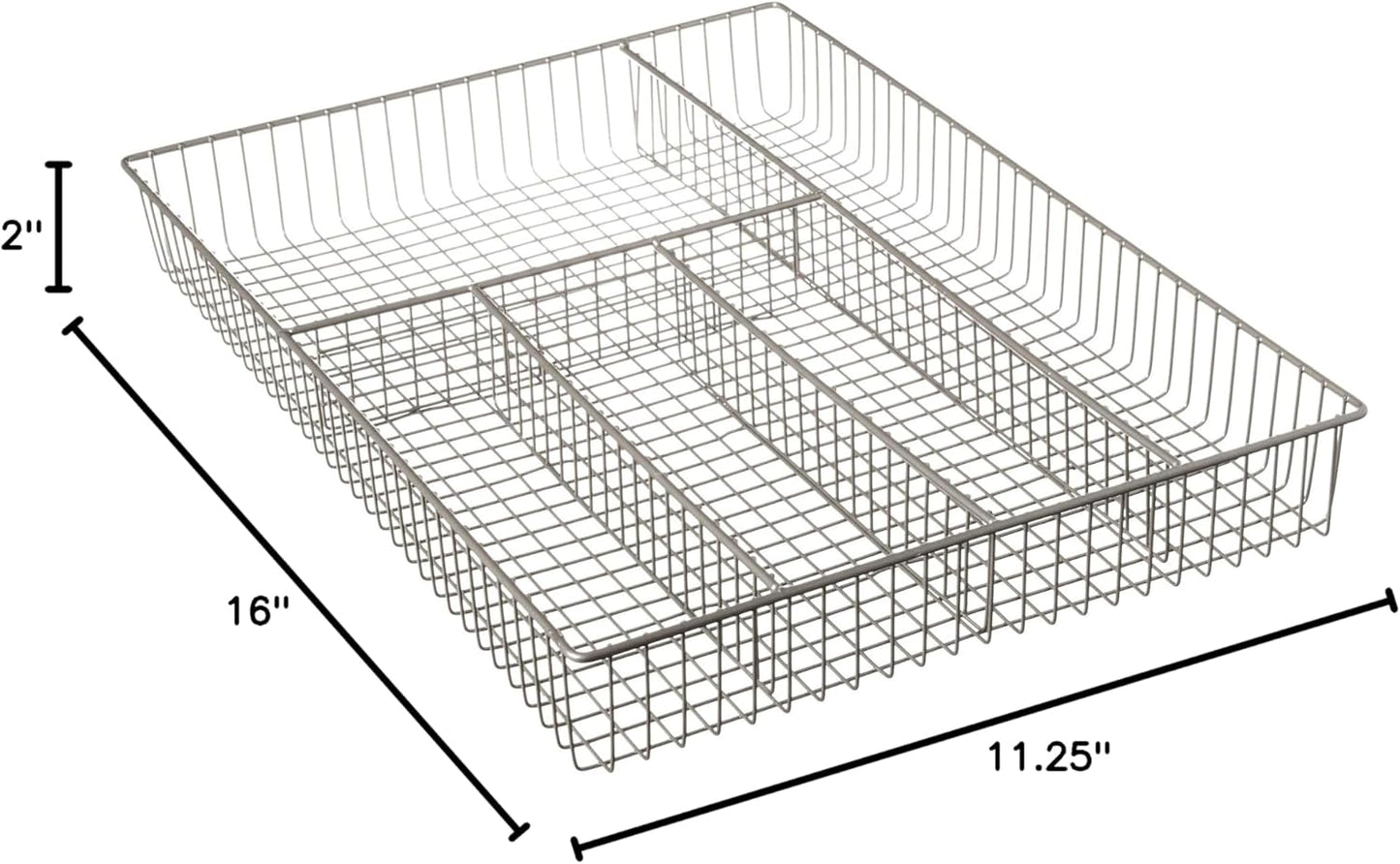 Spectrum Large Wire Silverware Drawer Organizer Satin Nickel 5 Compartment Grid Utensil Holder for Flatware Cutlery Drawer Organization, 11 In Wide Metal Wire Utensil Organized Divider Tray Drawer
