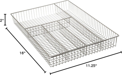 Spectrum Large Wire Silverware Drawer Organizer Satin Nickel 5 Compartment Grid Utensil Holder for Flatware Cutlery Drawer Organization, 11 In Wide Metal Wire Utensil Organized Divider Tray Drawer