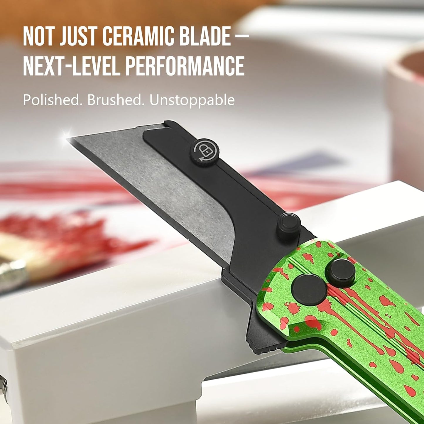 OKNIFE U1 Ultra Titanium Pocket Folding Utility Knife w/Ceramic Blade, Button Lock EDC Box Cutter with Clip for Men Women