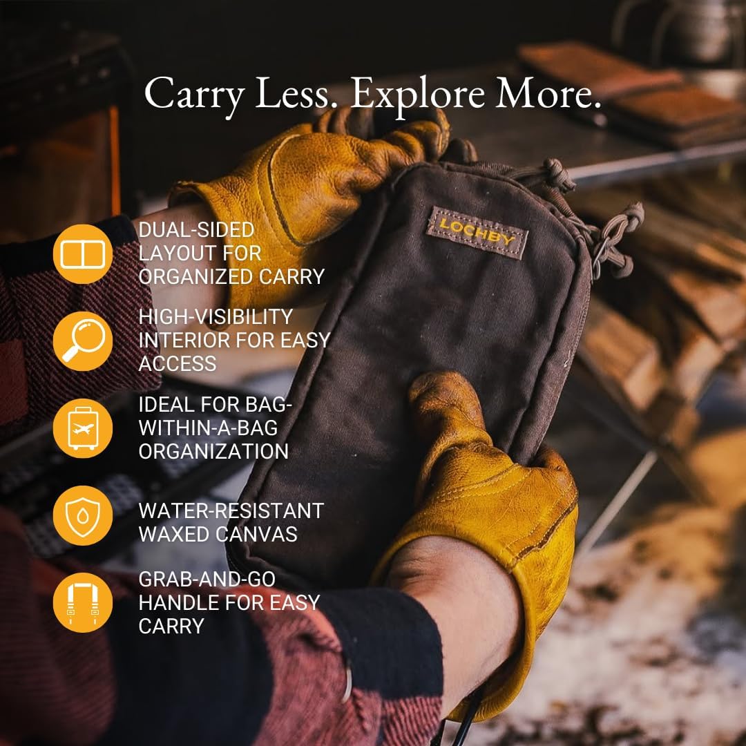 LOCHBY® Venture Pouch | Multipurpose Tactical Tool Bag | Water Resistant Waxed Canvas | Dual-Sided Zipper Pouch | for Motorcycle, Bike, EDC, Pen, Pencil, Art, Tech & Travel