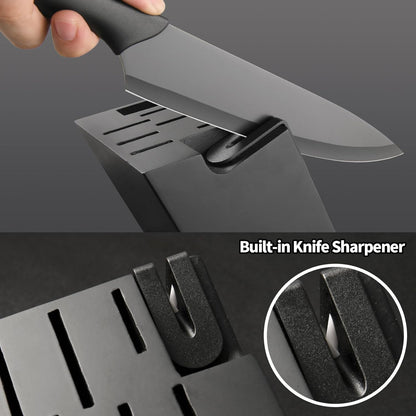 Kitchen Knife Set,14-Piece Knife Set With Block Wooden, Self Sharpening For Chef Knife Set, High Carbon German Stainless Steel Hammered Collection Knife Block Set, Dishwasher Safe Cutlery, Cream
