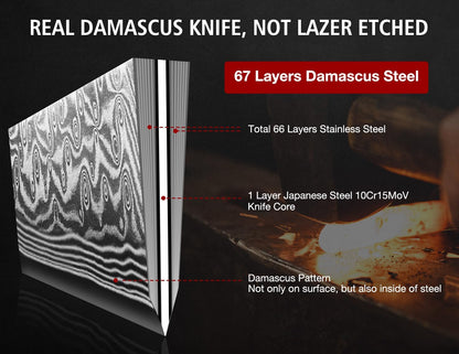 SHAN ZU Chef Knife 8 Inch Japanese Steel Damascus Kitchen Knife, Professional Kitchen Knives Sharp High Carbon Super Steel Kitchen Utility Knife