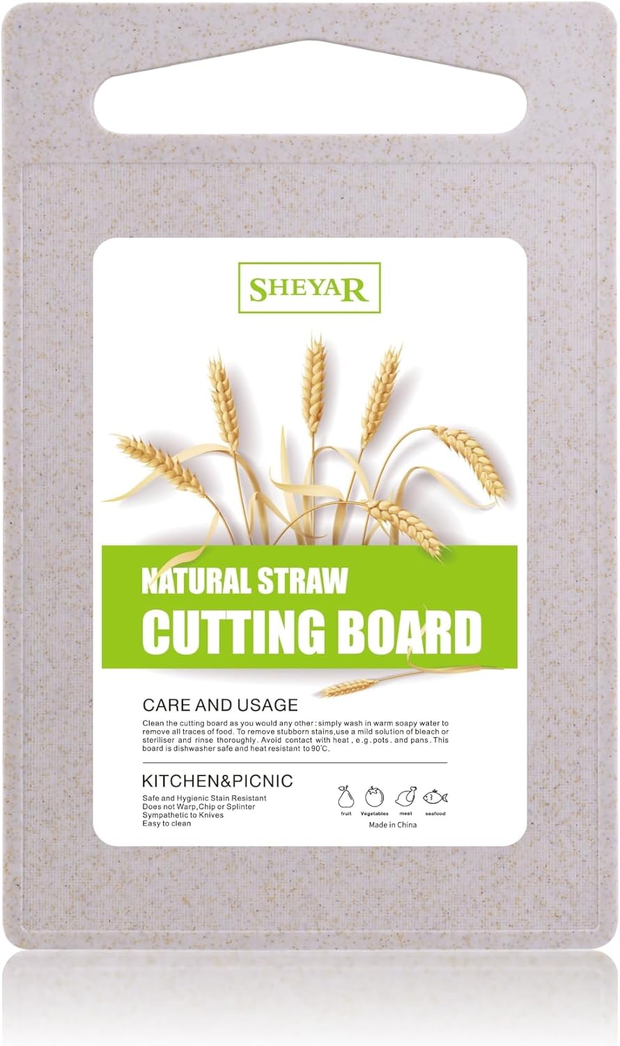 Cutting Board for Kitchen, Wheat Straw Fiber Cutting Board, Dish Washer Safe, w/Juice Grooves for Meat, Veggies, Easy Grip Handle, Non-slip Surface Eco-friendly Serveware Accessories （10‘x6.3’）